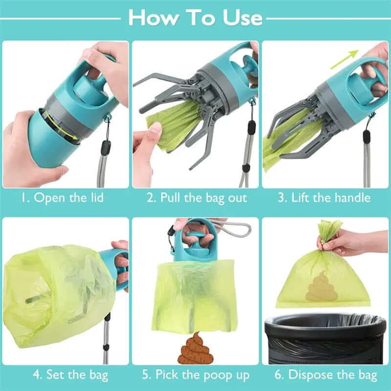 Portable Lightweight Dog Pooper Scooper With Built-in Poop Bag Dispenser Eight-claw Shovel For Pet Toilet Picker Pet Products Les Visionnaires