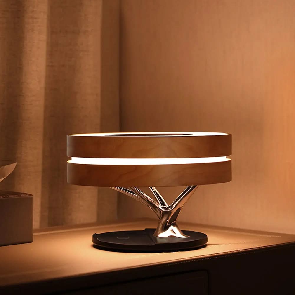 Lampe de chevet grain de bois, multifonctions. Les Visionnaires