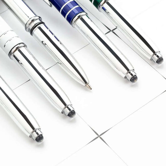 Stylo multifonction en métal avec stylet capacitif, lumière LED et pointe à bille ️ Les Visionnaires