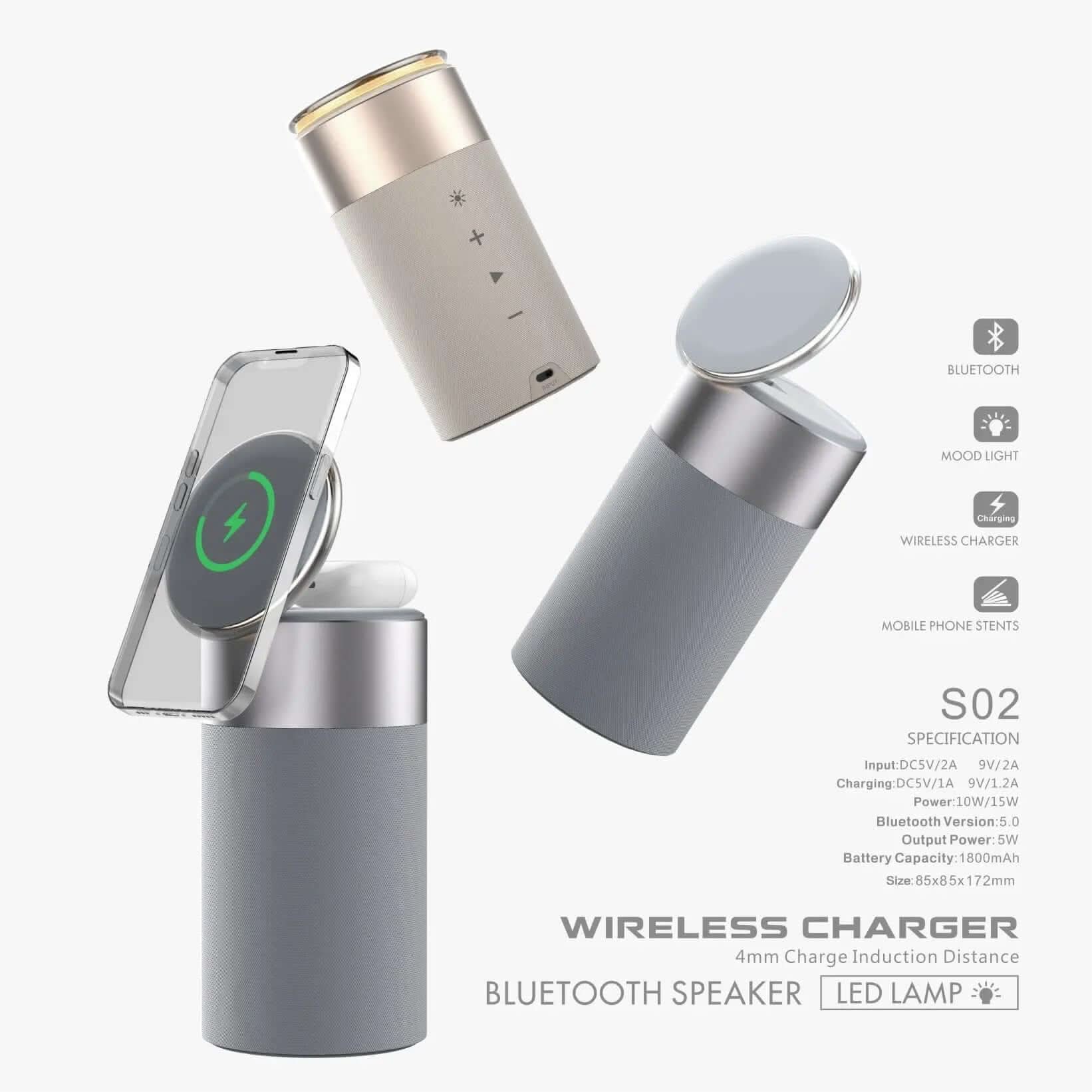 Chargeur Sans Fil 3-en-1 avec Haut-Parleur Bluetooth et Lampe Tactile Les Visionnaires