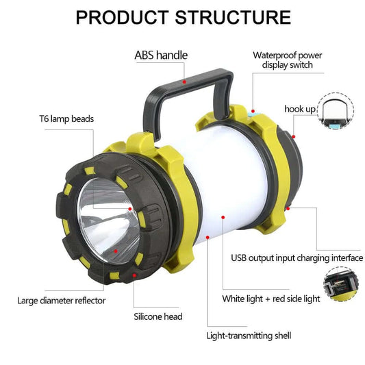 Lampe de camping d'urgence rechargeable avec batterie Power Bank Les Visionnaires