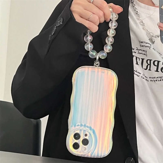 Coque de téléphone en silicone Laser Wave avec bracelet et rayures dégradées Les Visionnaires