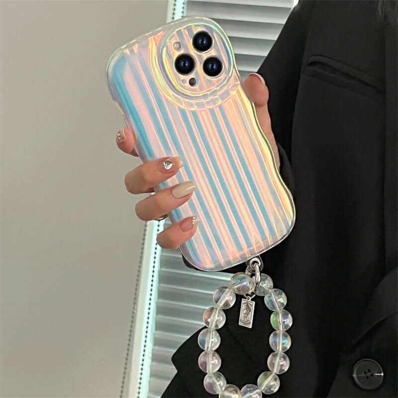 Coque de téléphone en silicone Laser Wave avec bracelet et rayures dégradées Les Visionnaires