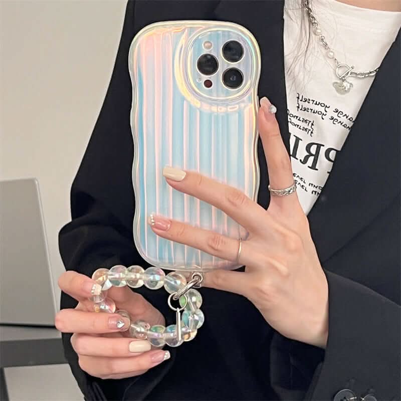 Coque de téléphone en silicone Laser Wave avec bracelet et rayures dégradées Les Visionnaires