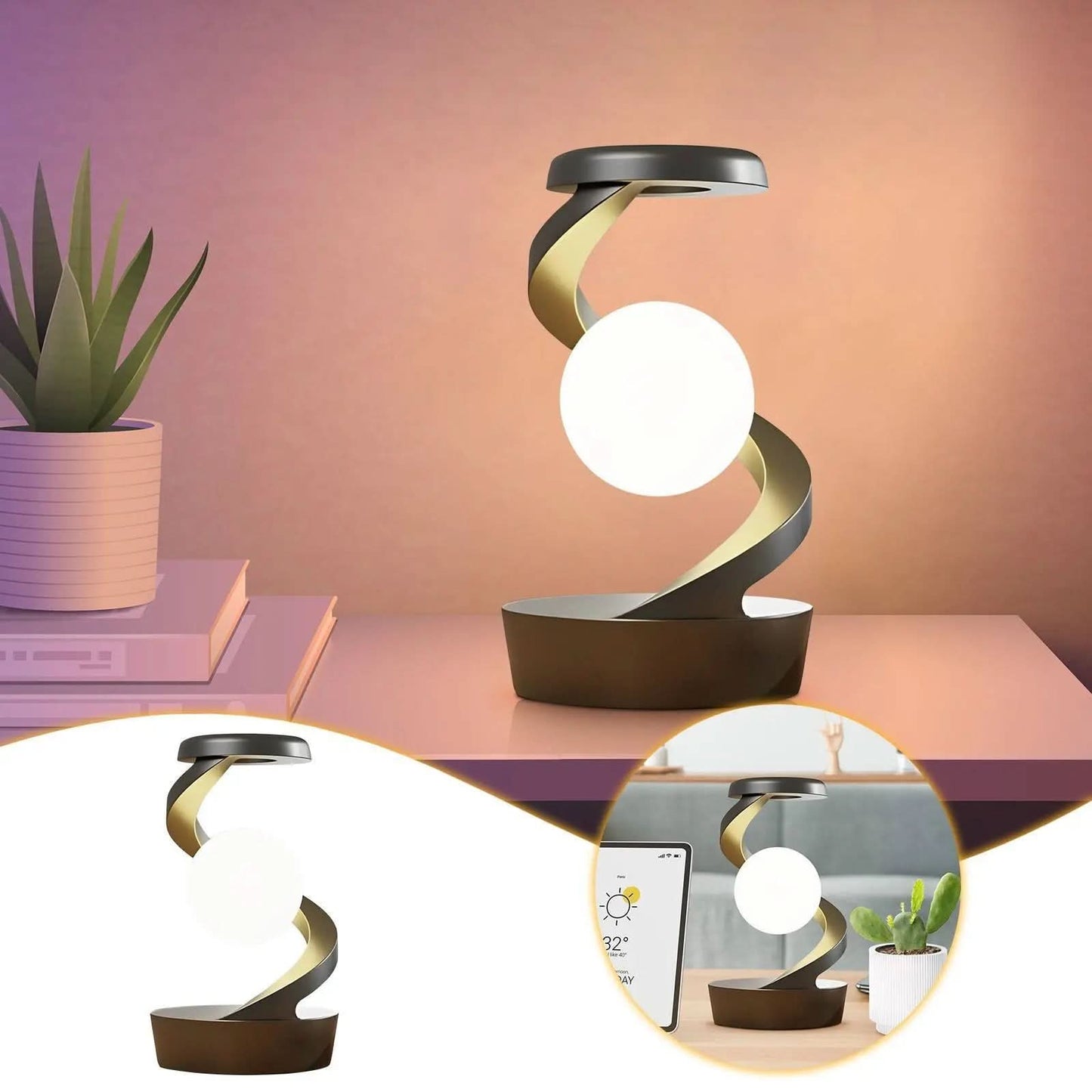 Lampe de bureau rotative en forme de lune avec capteur de charge sans fil, multifonctions Les Visionnaires