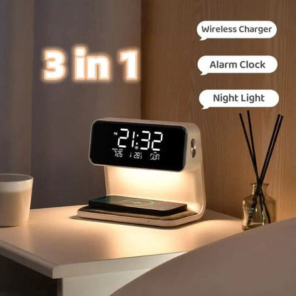 lampe de chevet 3-en-1 avec chargeur sans fil et réveil LCD Les Visionnaires