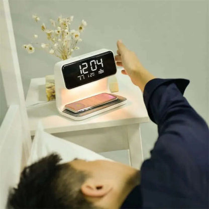 lampe de chevet 3-en-1 avec chargeur sans fil et réveil LCD Les Visionnaires