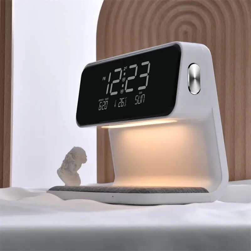 lampe de chevet 3-en-1 avec chargeur sans fil et réveil LCD Les Visionnaires