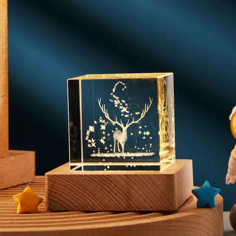 lampe de nuit en cube de cristal 3D transparent Les Visionnaires