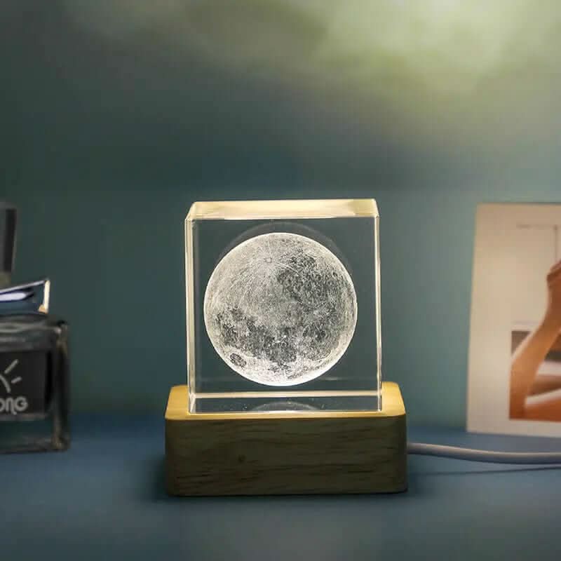 lampe de nuit en cube de cristal 3D transparent Les Visionnaires