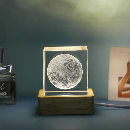 lampe de nuit en cube de cristal 3D transparent Les Visionnaires