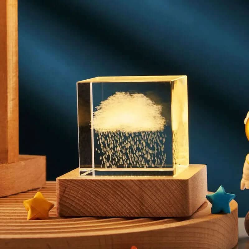 lampe de nuit en cube de cristal 3D transparent Les Visionnaires