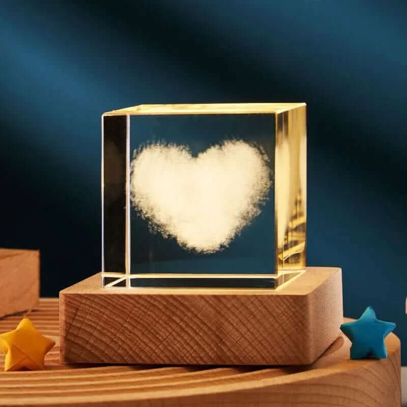 lampe de nuit en cube de cristal 3D transparent Les Visionnaires
