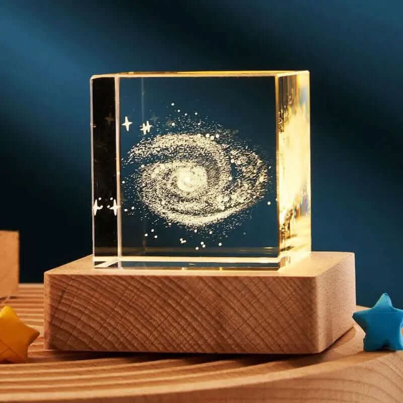 lampe de nuit en cube de cristal 3D transparent Les Visionnaires