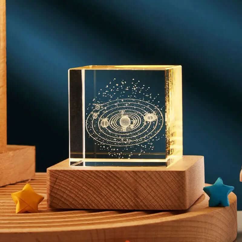 lampe de nuit en cube de cristal 3D transparent Les Visionnaires