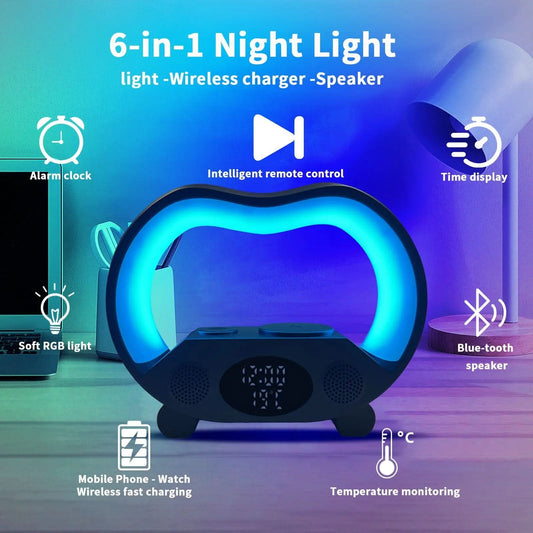 Lampe de table LED intelligente 6 en 1 avec télécommande Bluetooth, chargeur sans fil multifonction XLL-Gadgets