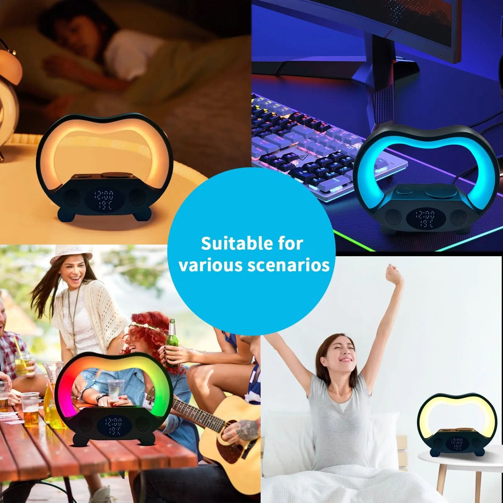 Lampe de table LED intelligente 6 en 1 avec télécommande Bluetooth, chargeur sans fil multifonction XLL-Gadgets